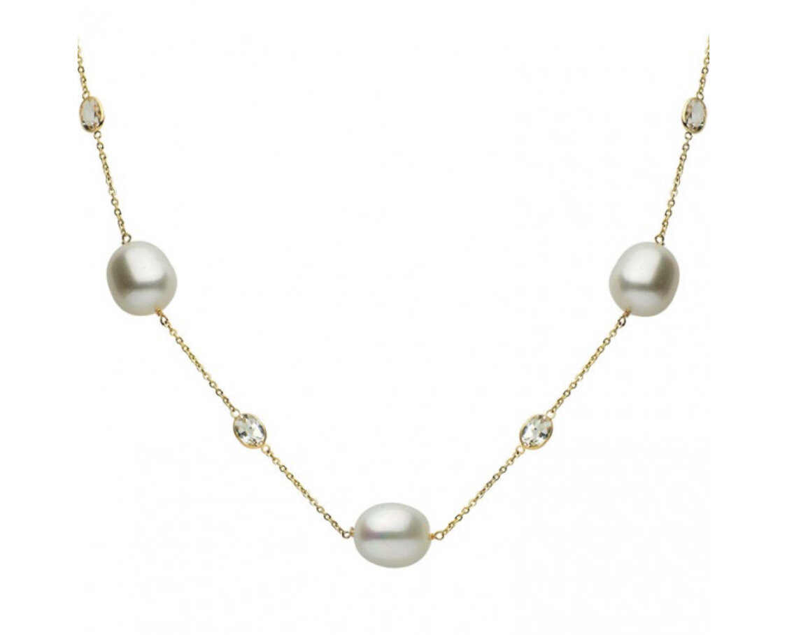 14K PEARL AND WHITE TOPAZ NECKLACE