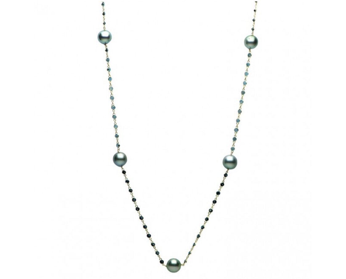 14K PEARL AND LONDON BLUE TOPAZ NECKLACE