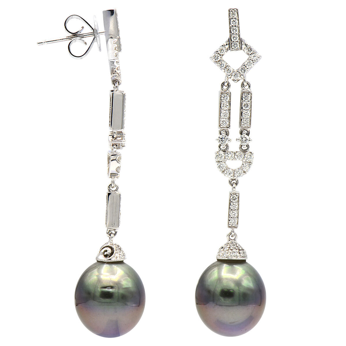18K GOLD PEARL AND DIAMOND EARRINGS,  11-12MM