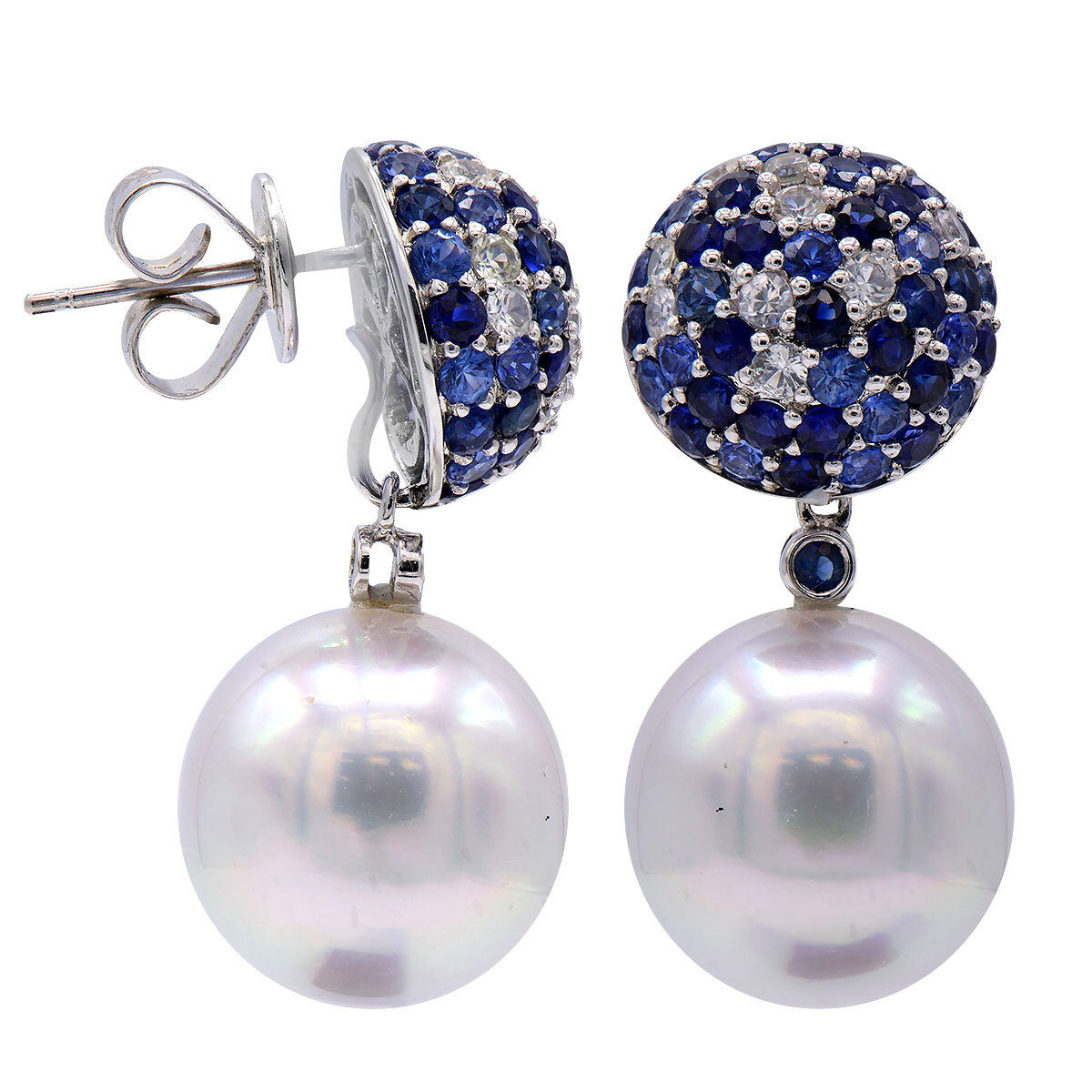 18KW WHITE SOUTH SEA PEARL EARRINGS, 12-13MM