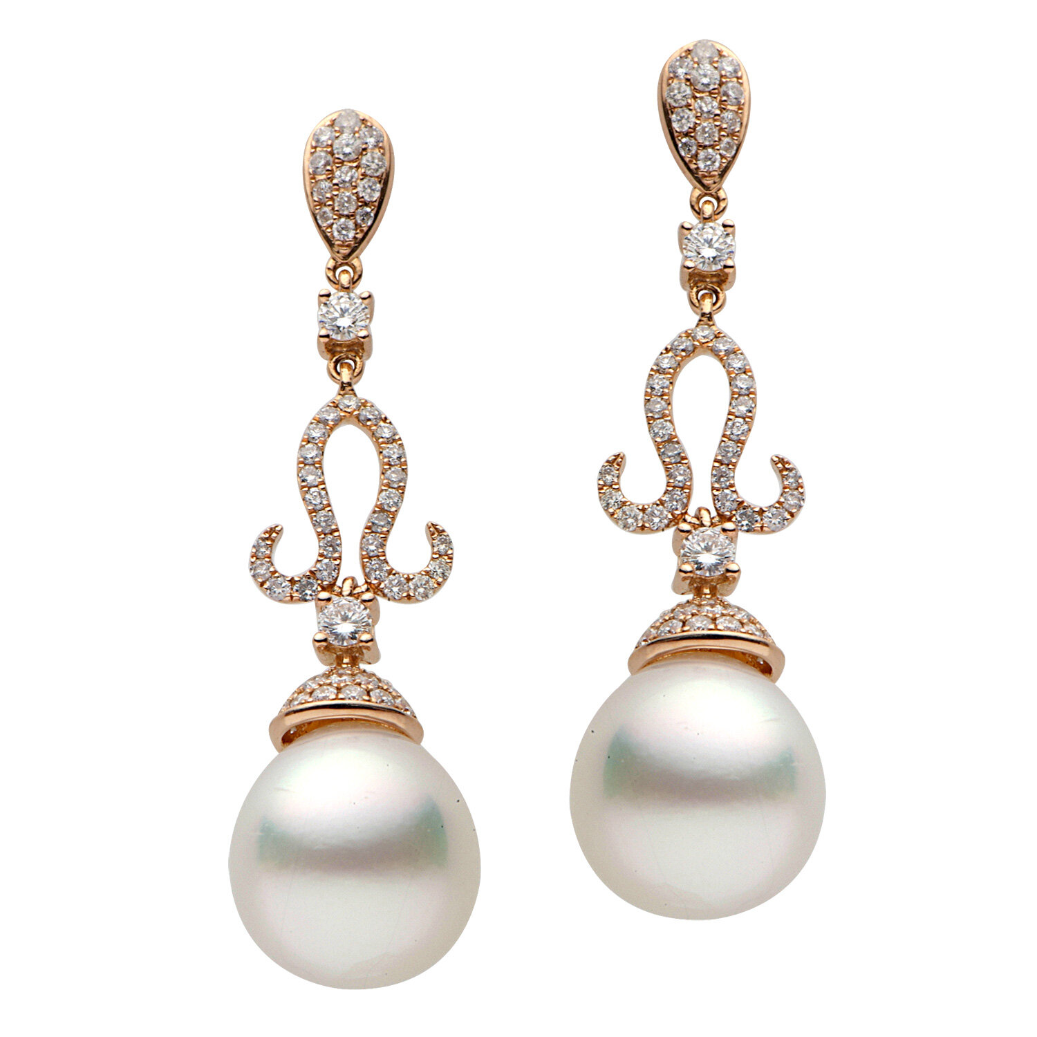 18K GOLD PEARL AND DIAMOND EARRINGS