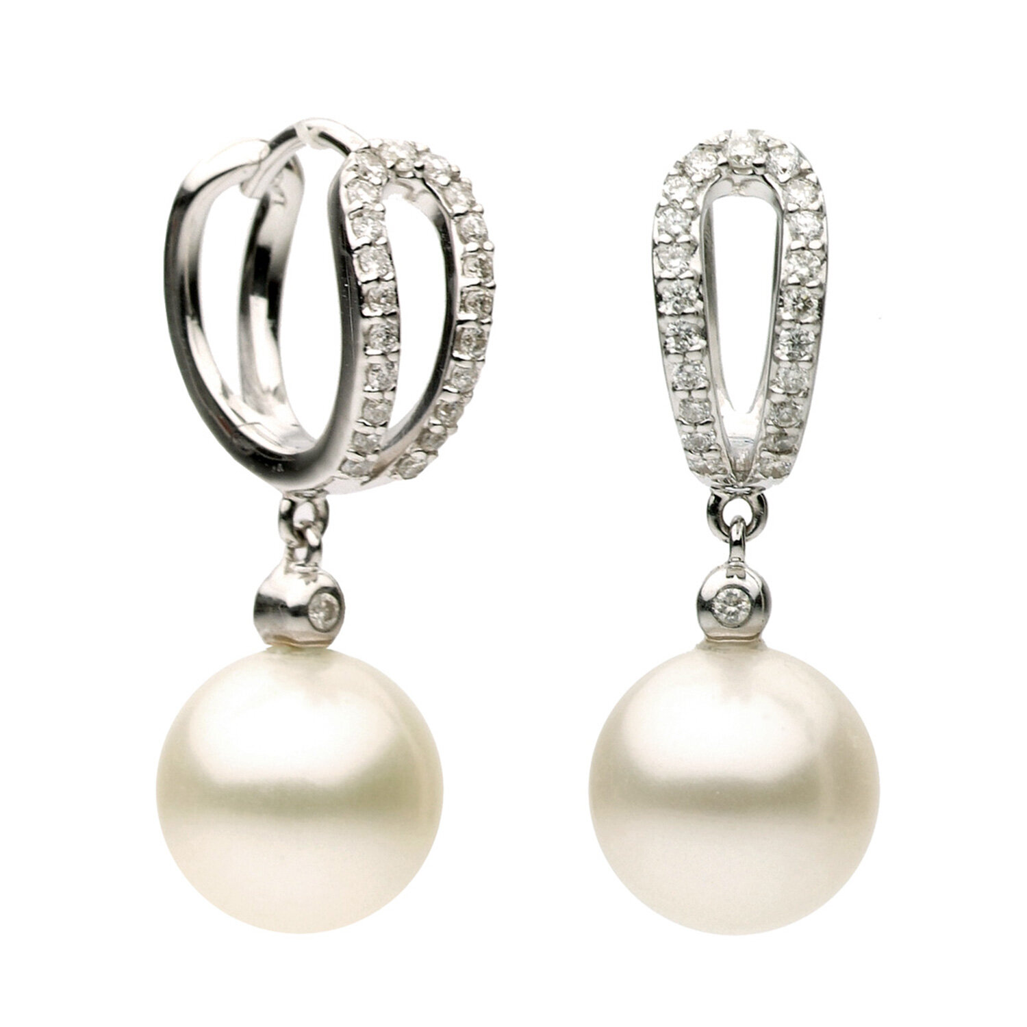 14K GOLD PEARL AND DIAMOND EARRINGS 