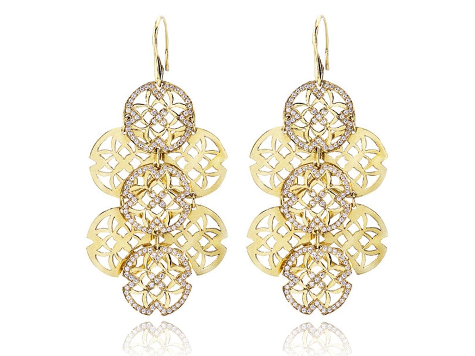 YELLOW GOLD DIAMOND TANGERINE SLICE DISK EARRING