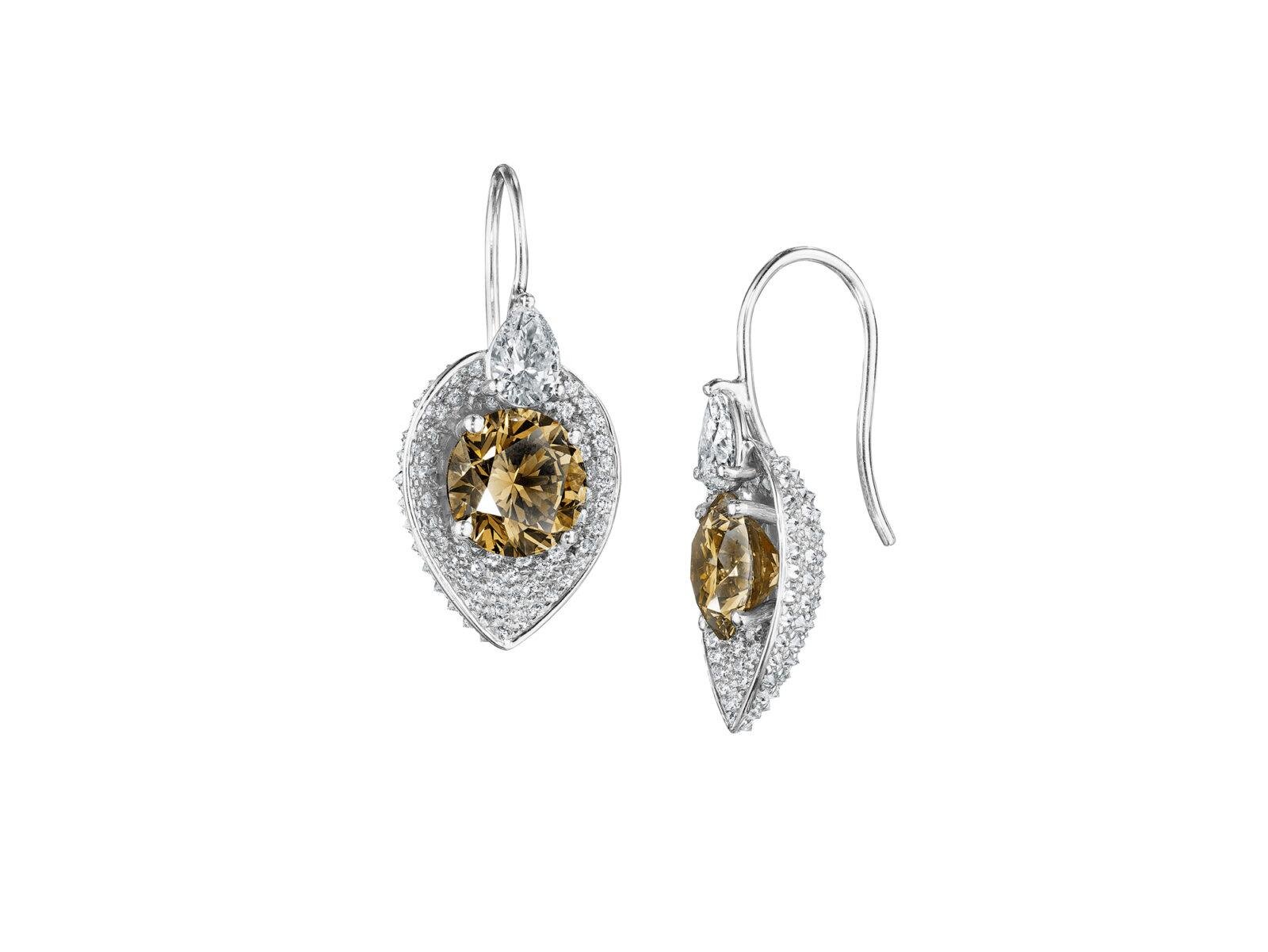 COGNAC DIAMOND FLOATING LEAF EARRING