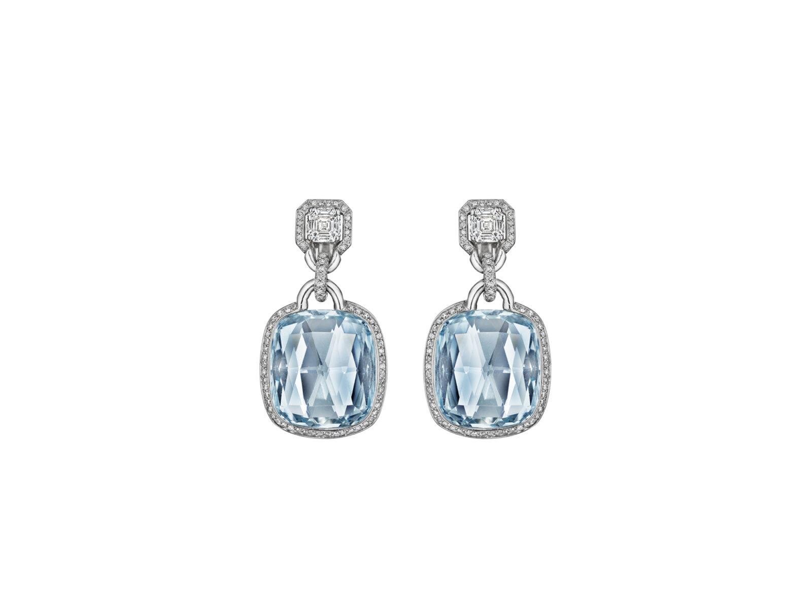 CHECKERBOARD CUT PILLOW AQUAMARINE EARRING