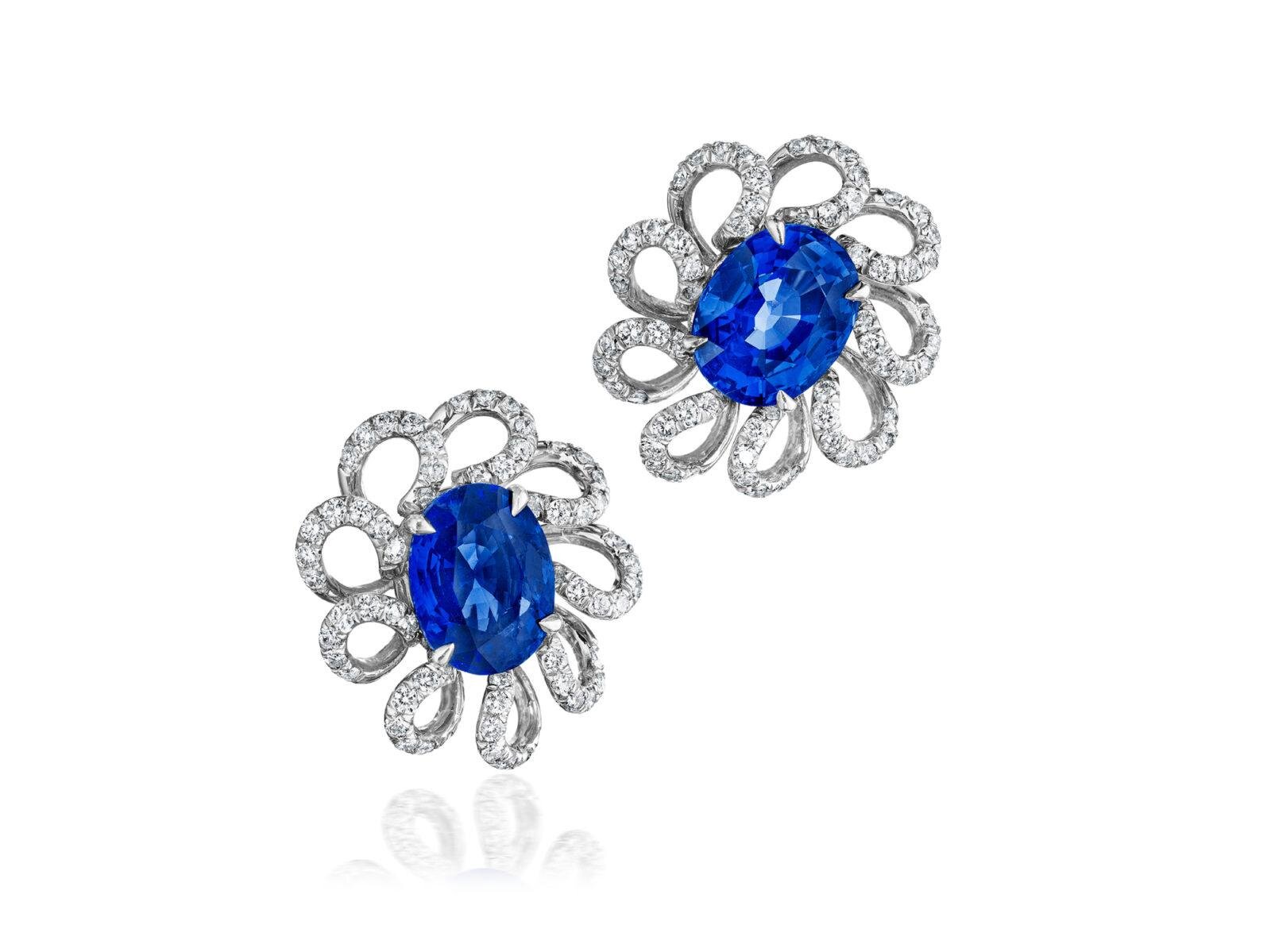CEYLON SAPPHIRE DIAMOND FLOWER EARRING