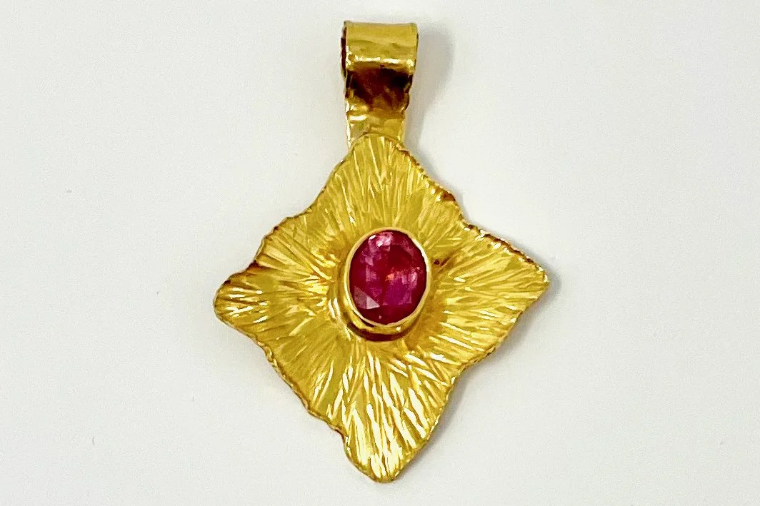 Pink Square-Set Tourmaline Pendant in 22k Gold