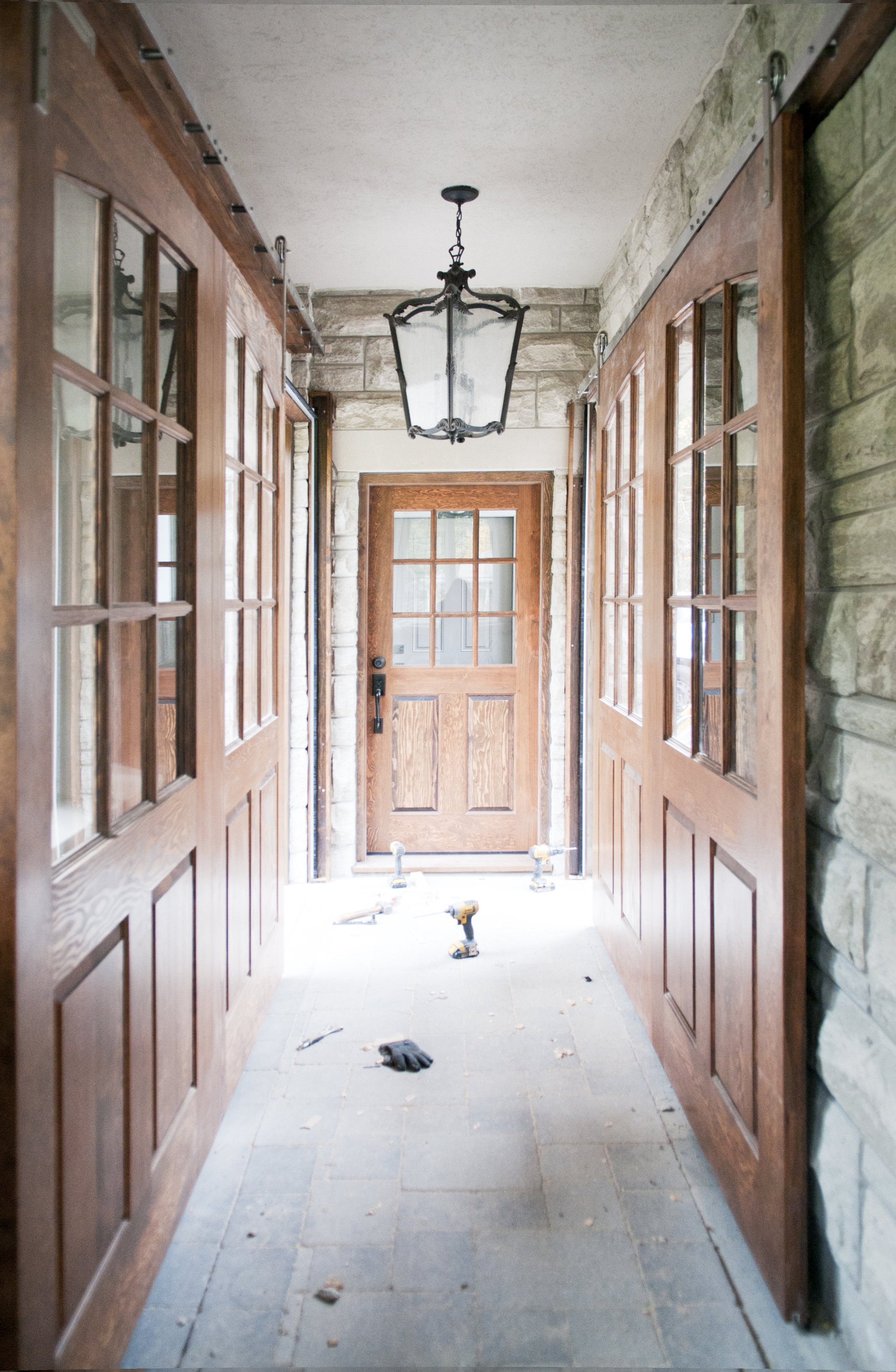 Solid Douglas Fir entry door and sliding doors