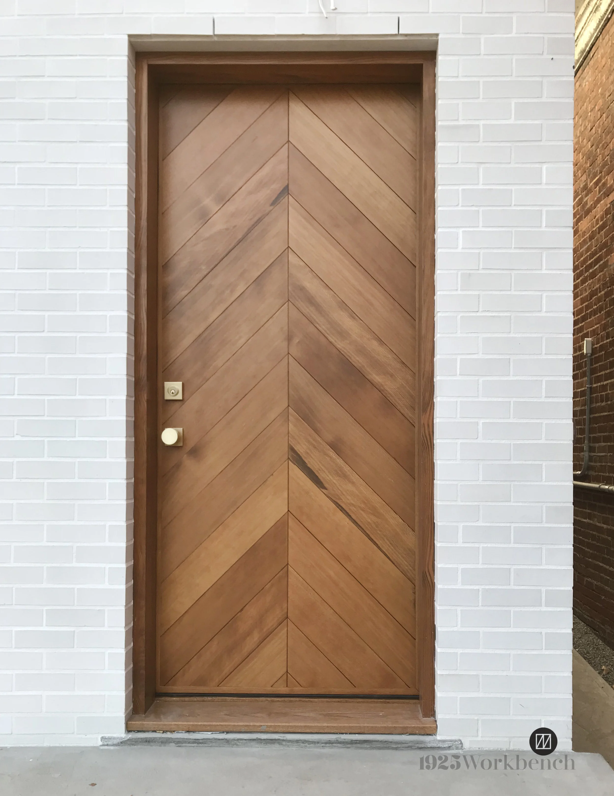 Douglas Fir door in chevron pattern.