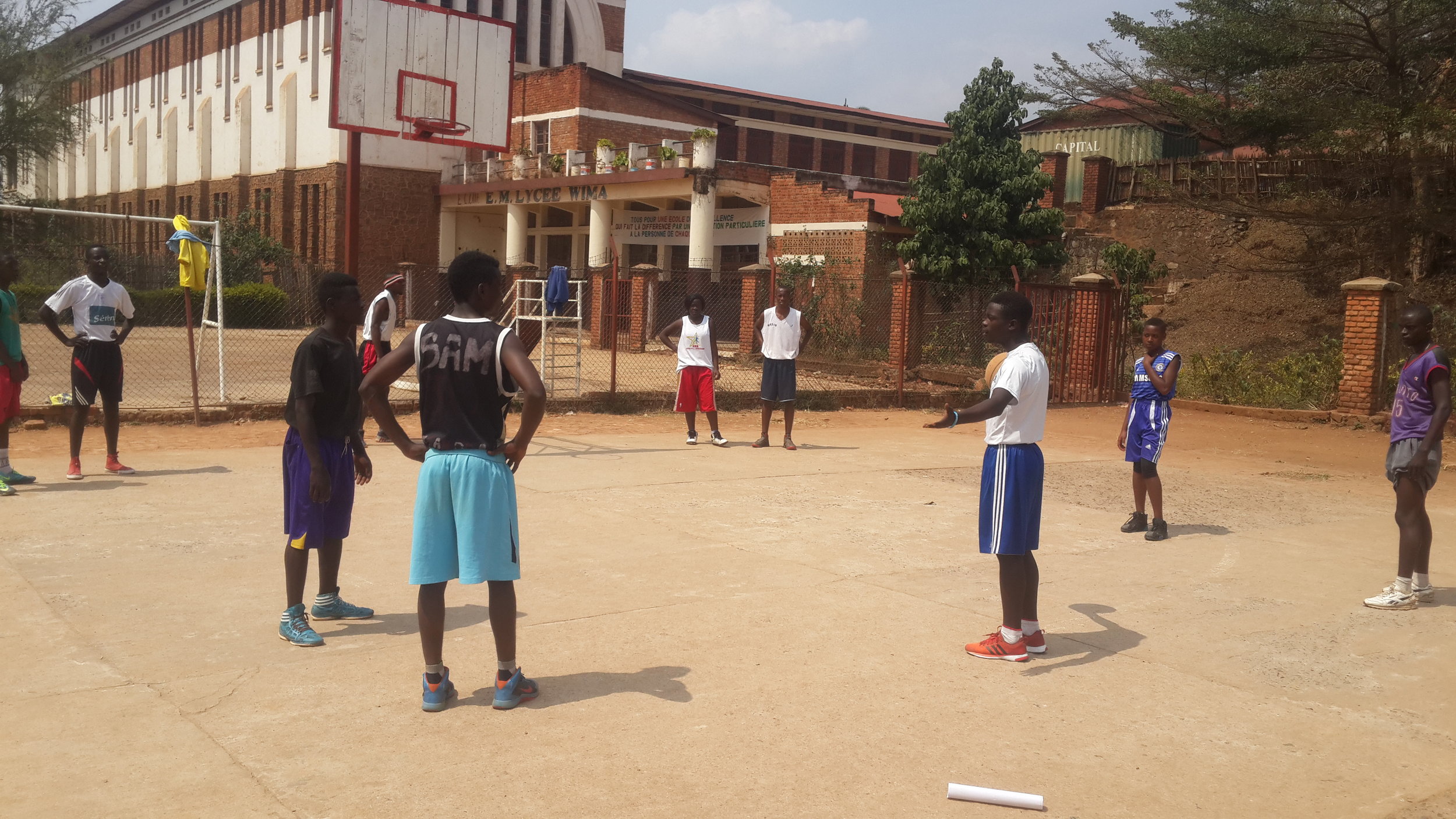 Coach Ezeckiel working on passing with the elite players in Bukavu
