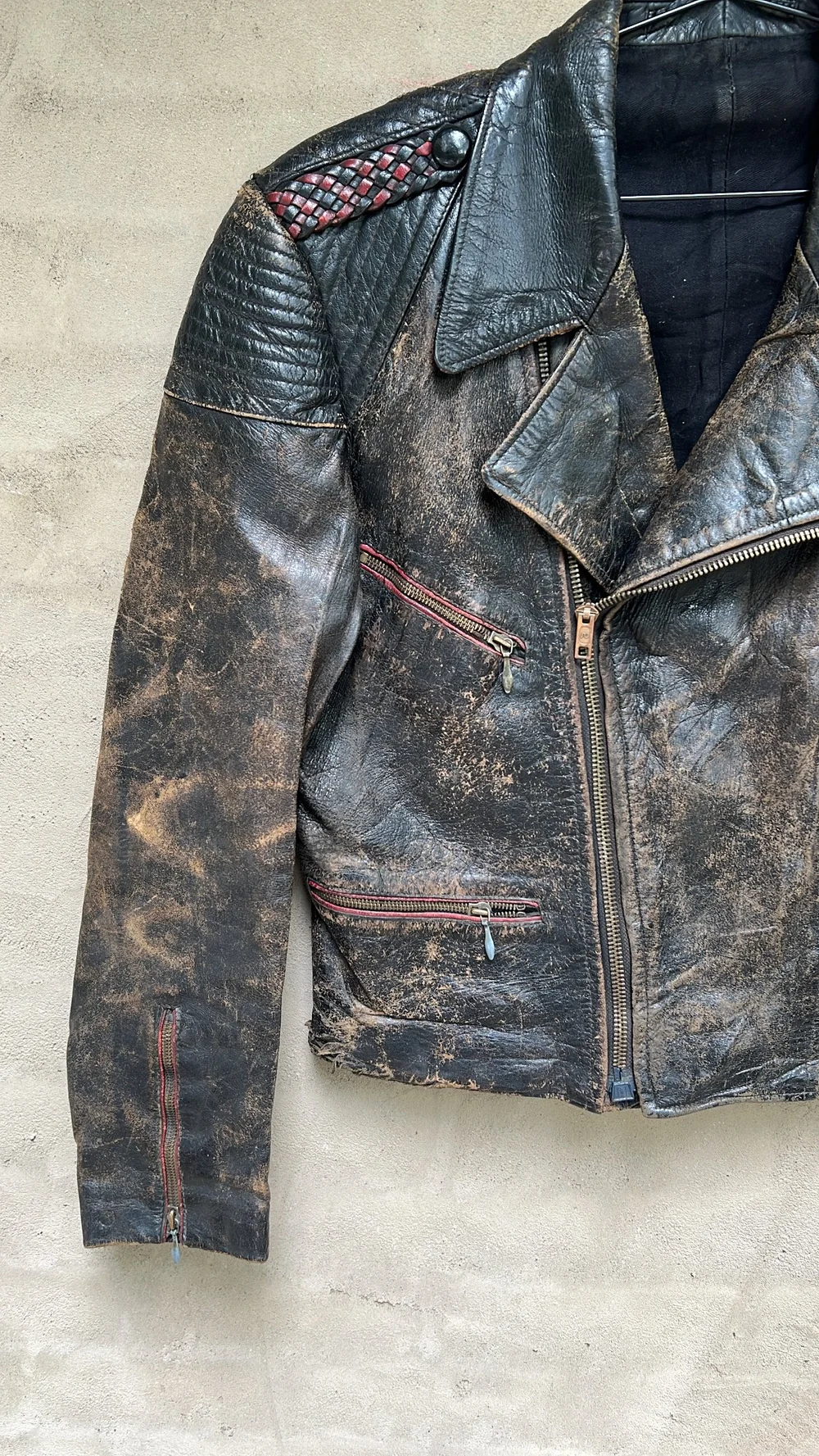 Vintage Thrashed Leather Biker Jacket, Size 48 — HIDE & HUNTER