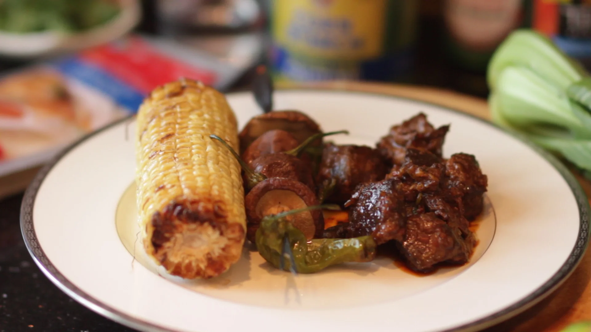 Thai Sweet Chili Short Ribs w/ Shiitake Mushroom Shishito Pepper Skewers & Grilled Corn - Recipe Coming Soon!