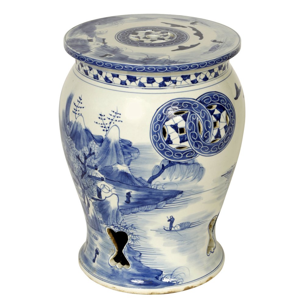 Round Chinese Export Blue And White Garden Stool Meg Braff Designs