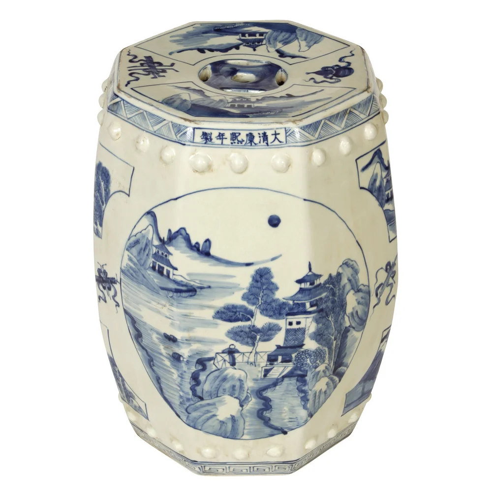 Hexagonal Blue And White Garden Stool Meg Braff Designs Hexagonal Blue And White Garden Stool Meg Braff Designs