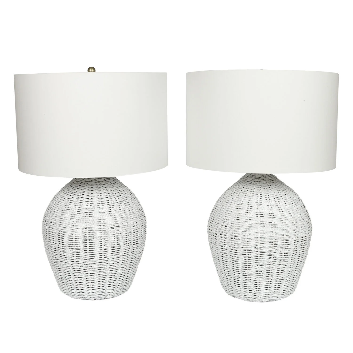 WHITE WICKER TABLE LAMP AND SHADE 