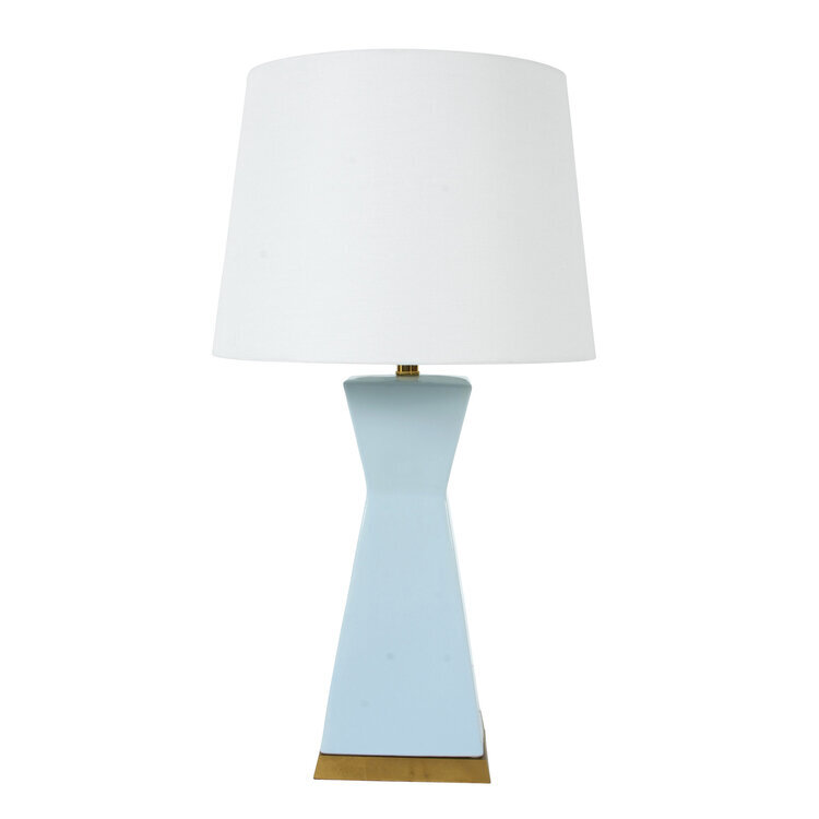 Pale Blue Modern Lamp With Gilt Base Meg Braff Designs Pale Blue Modern Lamp With Gilt Base, Light Blue Lamp