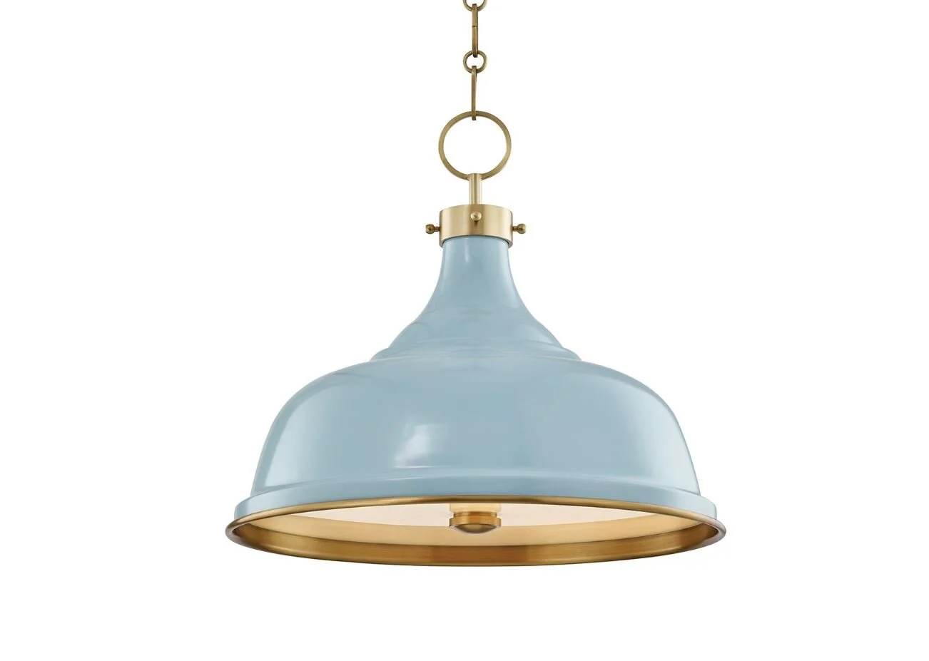 PAINTED SKY BLUE PENDANT LIGHT WITH BRASS TRIM — Meg Braff Designs