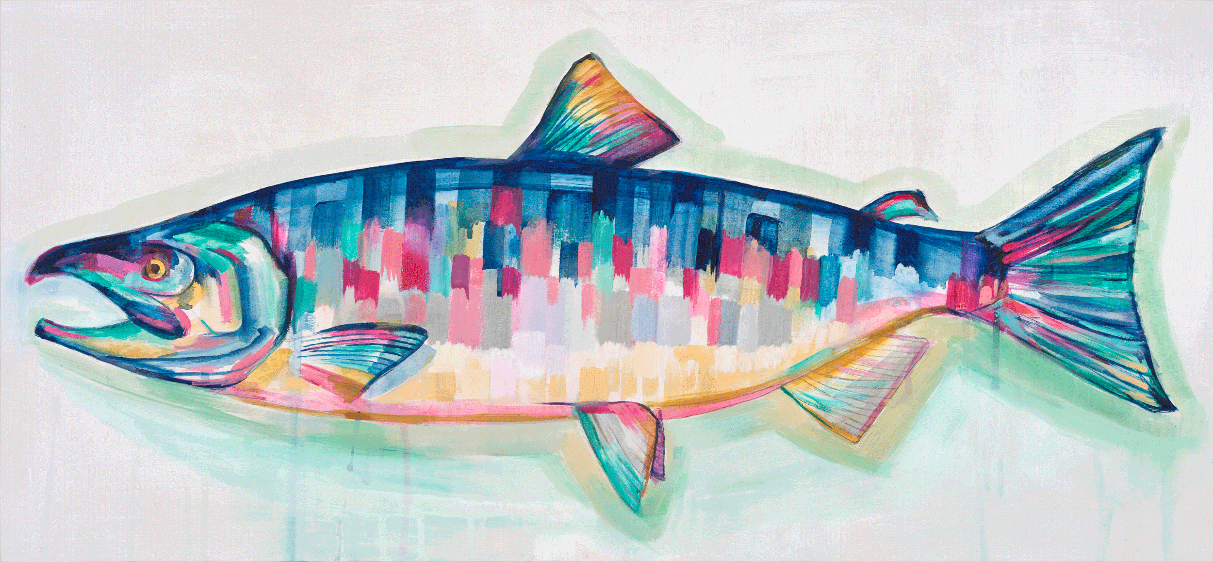 SOCKEYE SALMON II, oil on board, 16 x 36 inches -prints available below