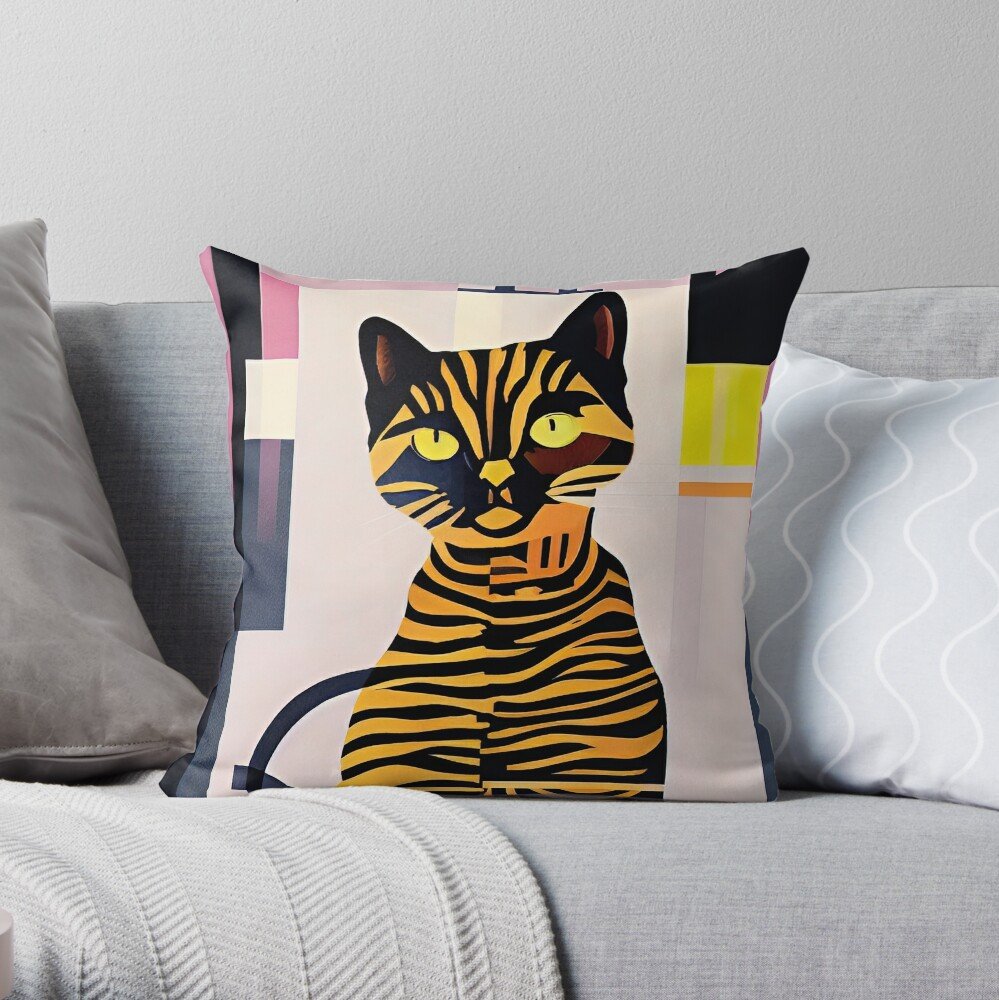 Bright Graphic Tiger Cat Design - Printed on Throw Cushion