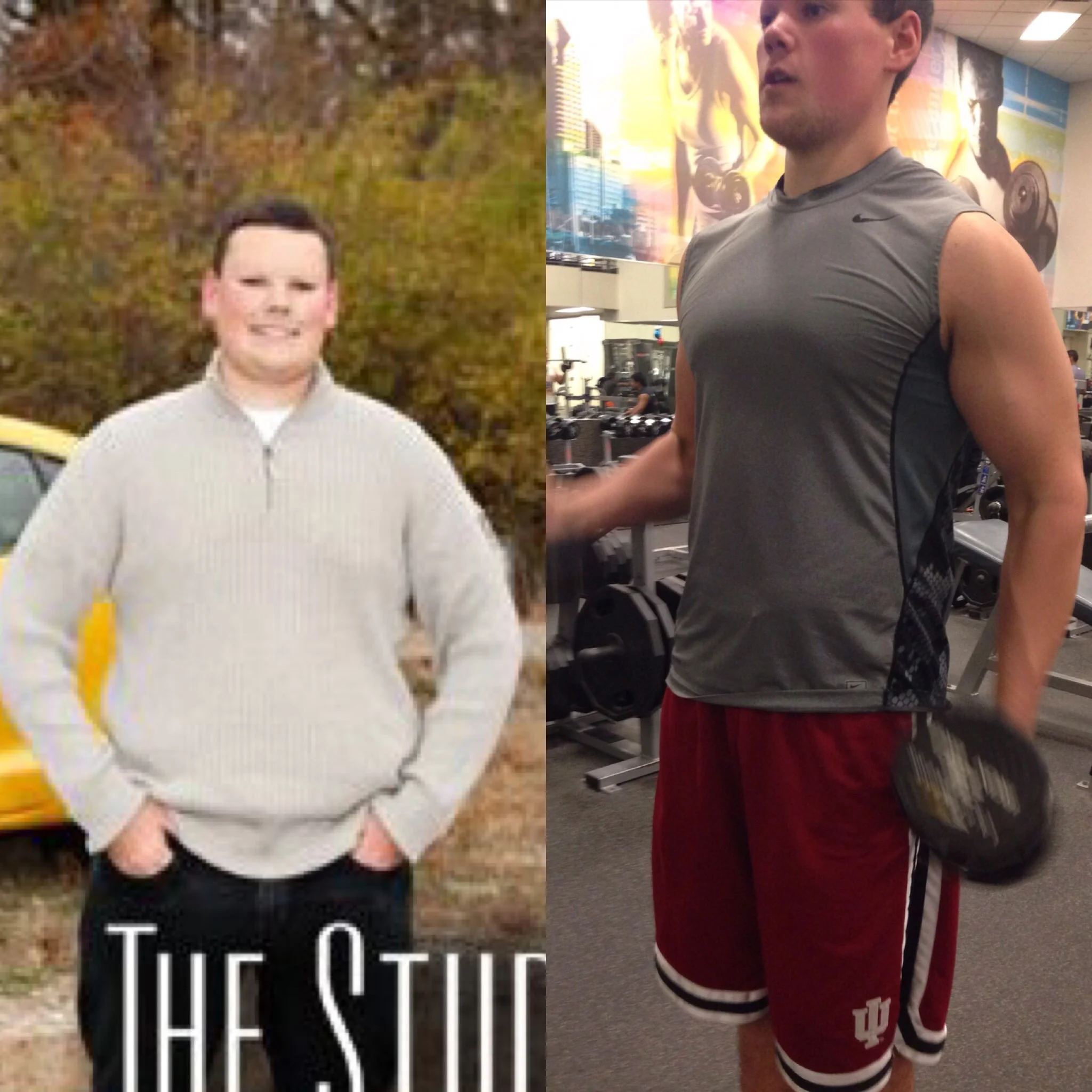 On the left, 270lbs wearing all baggy clothing for my senior photos. On the right, 13 weeks later 175 lbs happy and healthy.