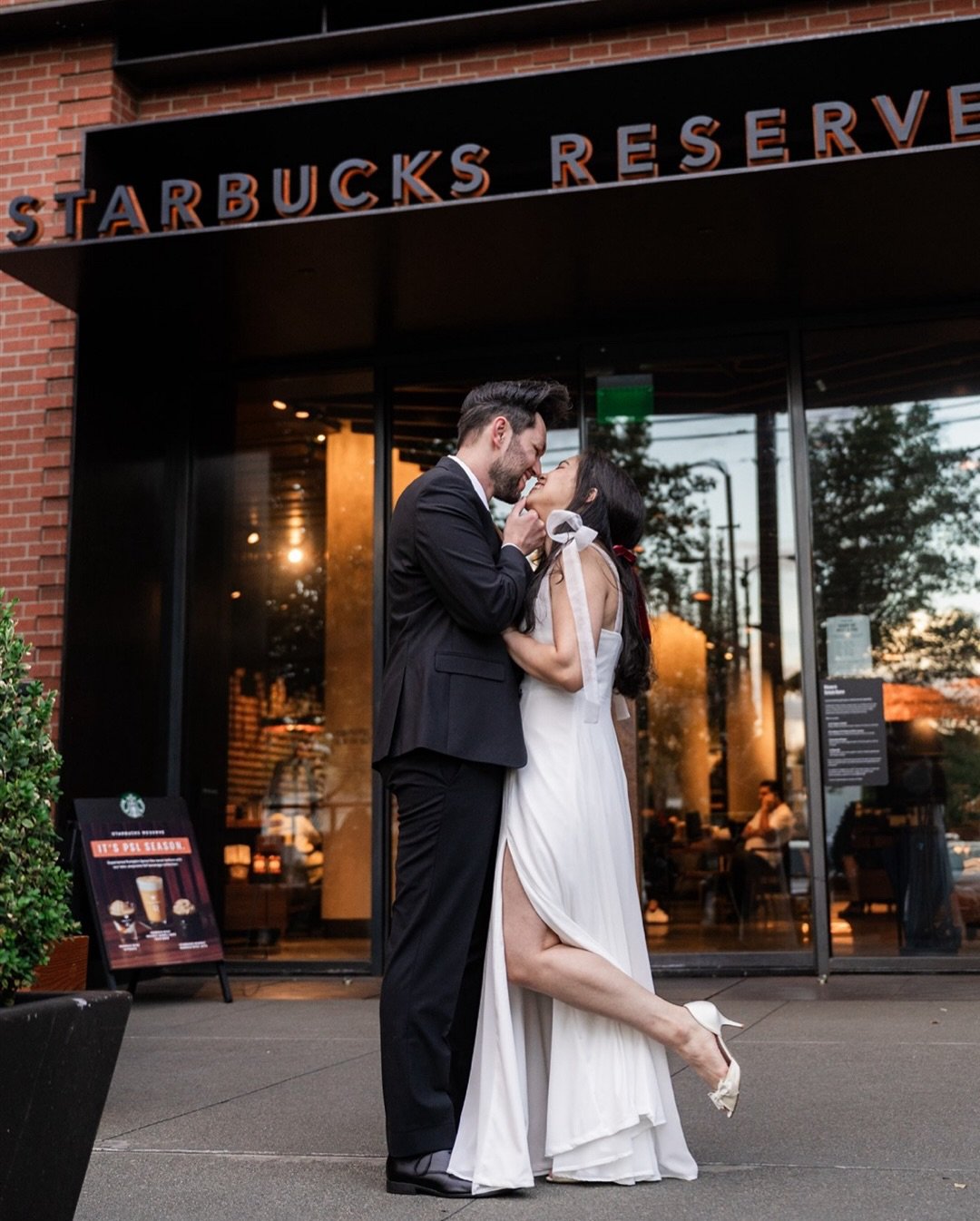 these two had their first date @starbucksreserve_seattle where they IMMEDIATELY clicked and the rest is history! we shot their fun loving engagement session last september at their first date spot and it was so much fun. i am so excited to shoot thei