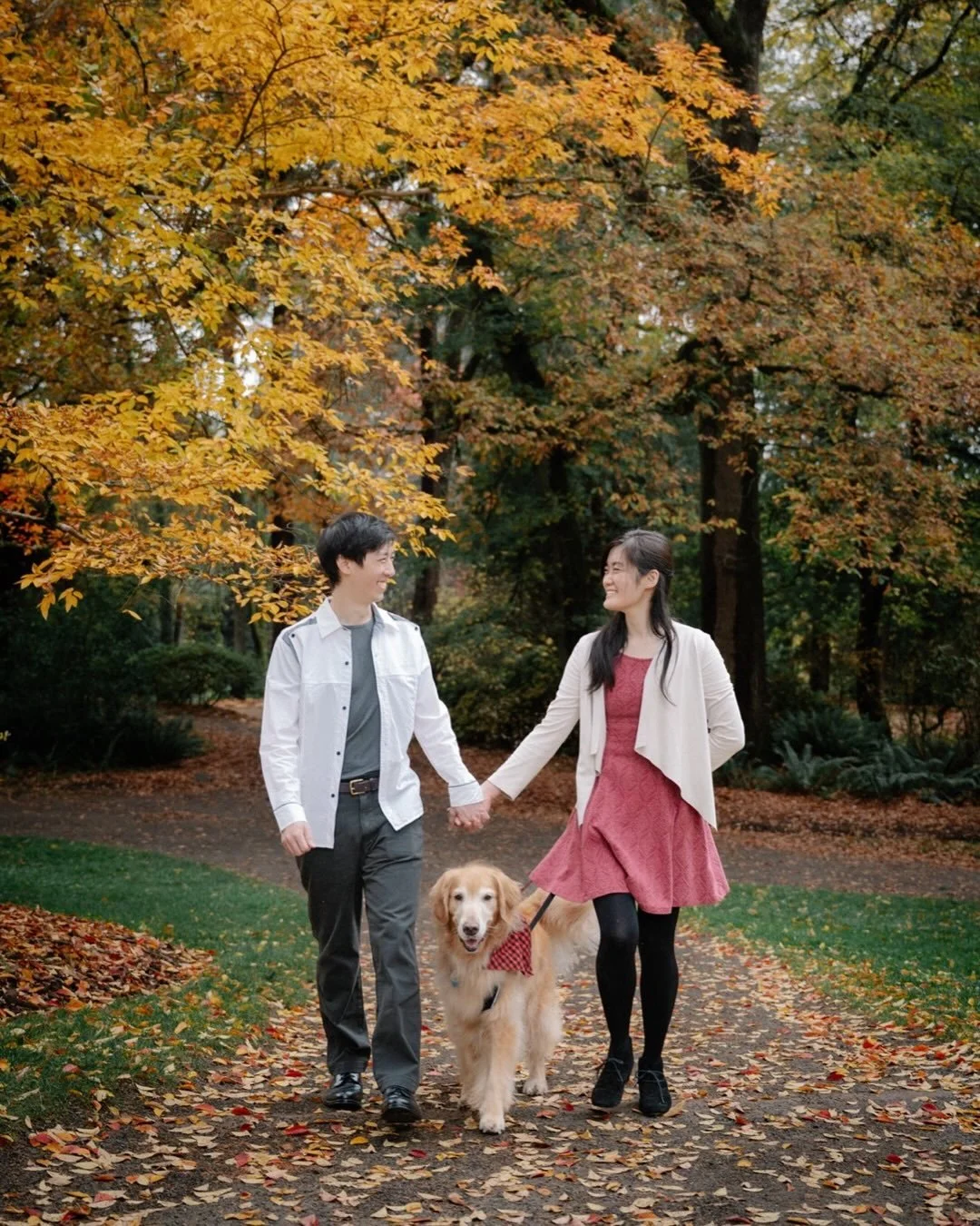 i had the privilege of capturing these two 2 years ago for their elopement at the redmond courthouse, but didn&rsquo;t get to meet their pride and joy until last weekend. Toki here is a STAR dog model! those trees, this adorable couple, and this pup?