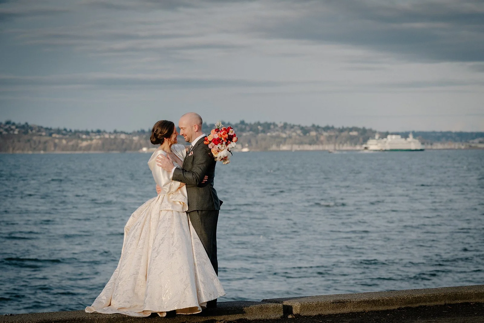 romantic bride and groom photos at alki beach