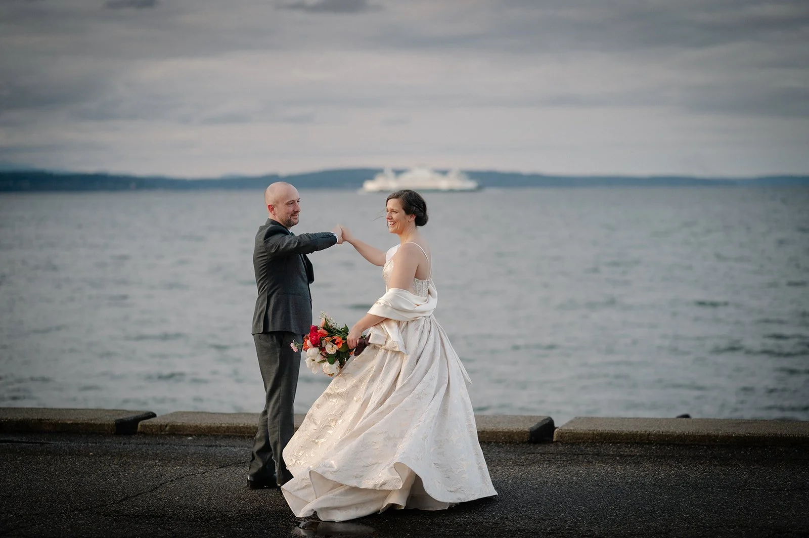 romantic bride and groom photos at alki beach