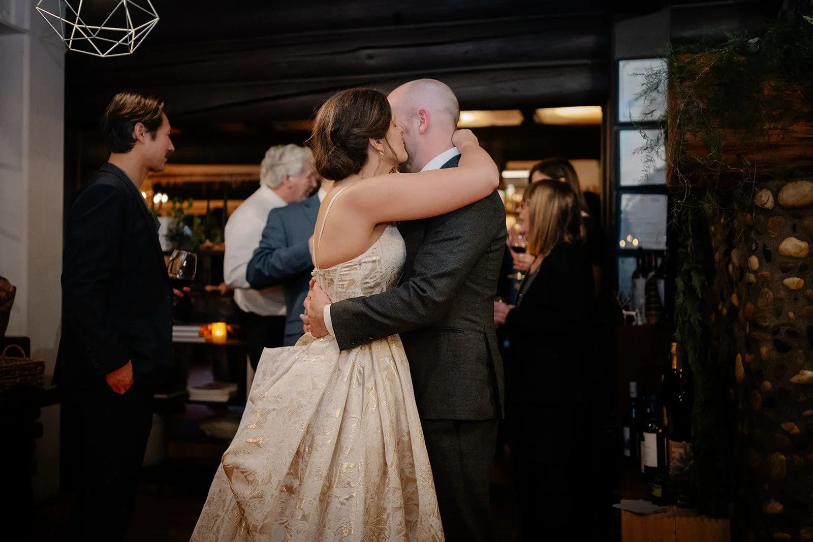 candid wedding reception moments during a small wedding at il nido in seattle