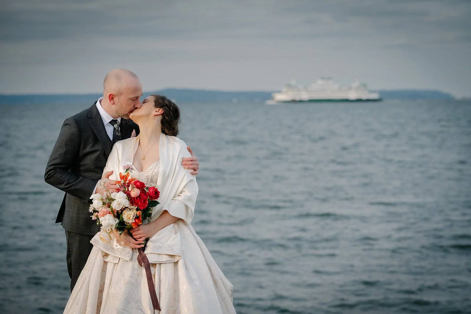 romantic bride and groom photos at alki beach