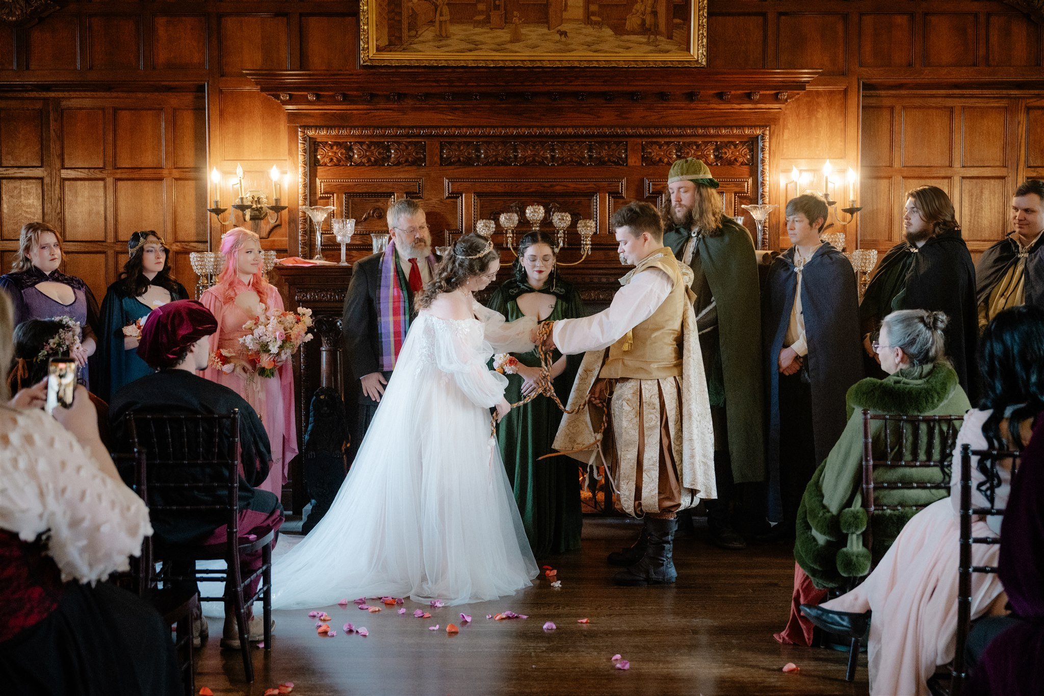 candid moments from an indoor wedding ceremony at thornewood castle