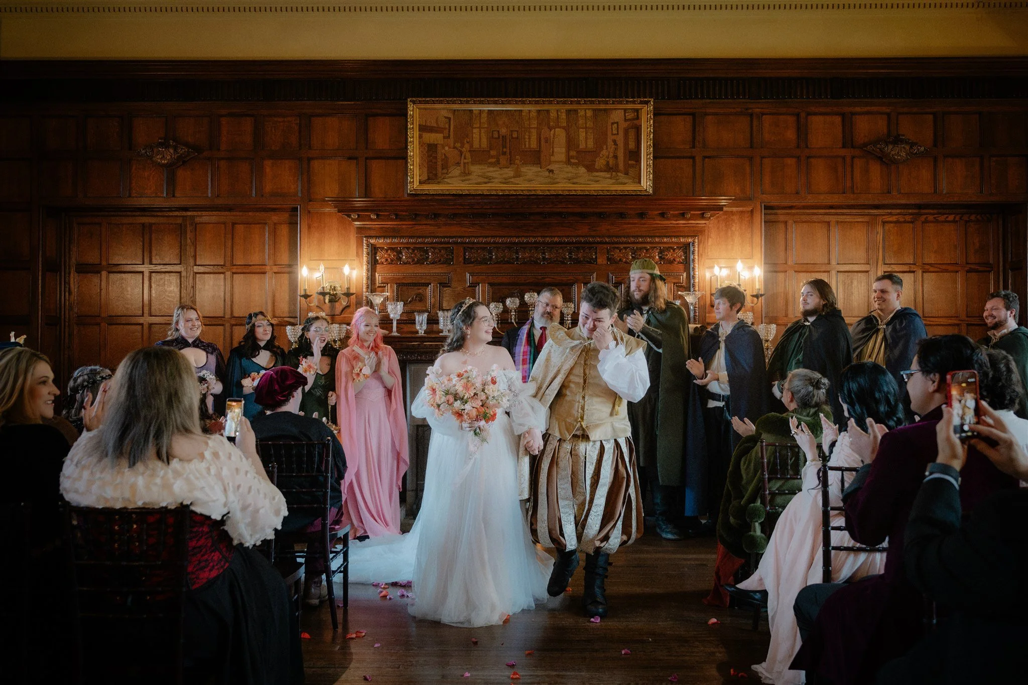 candid moments from an indoor wedding ceremony at thornewood castle