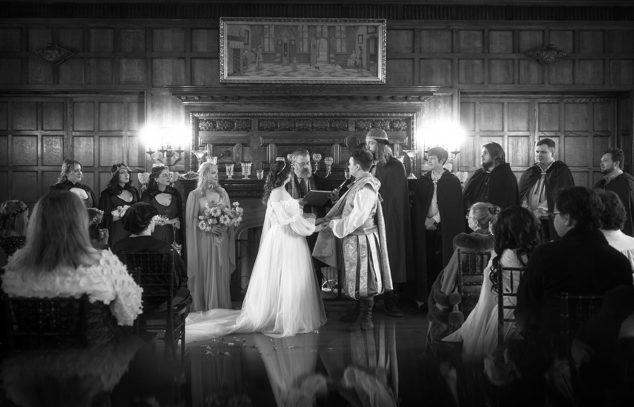 candid moments from an indoor wedding ceremony at thornewood castle