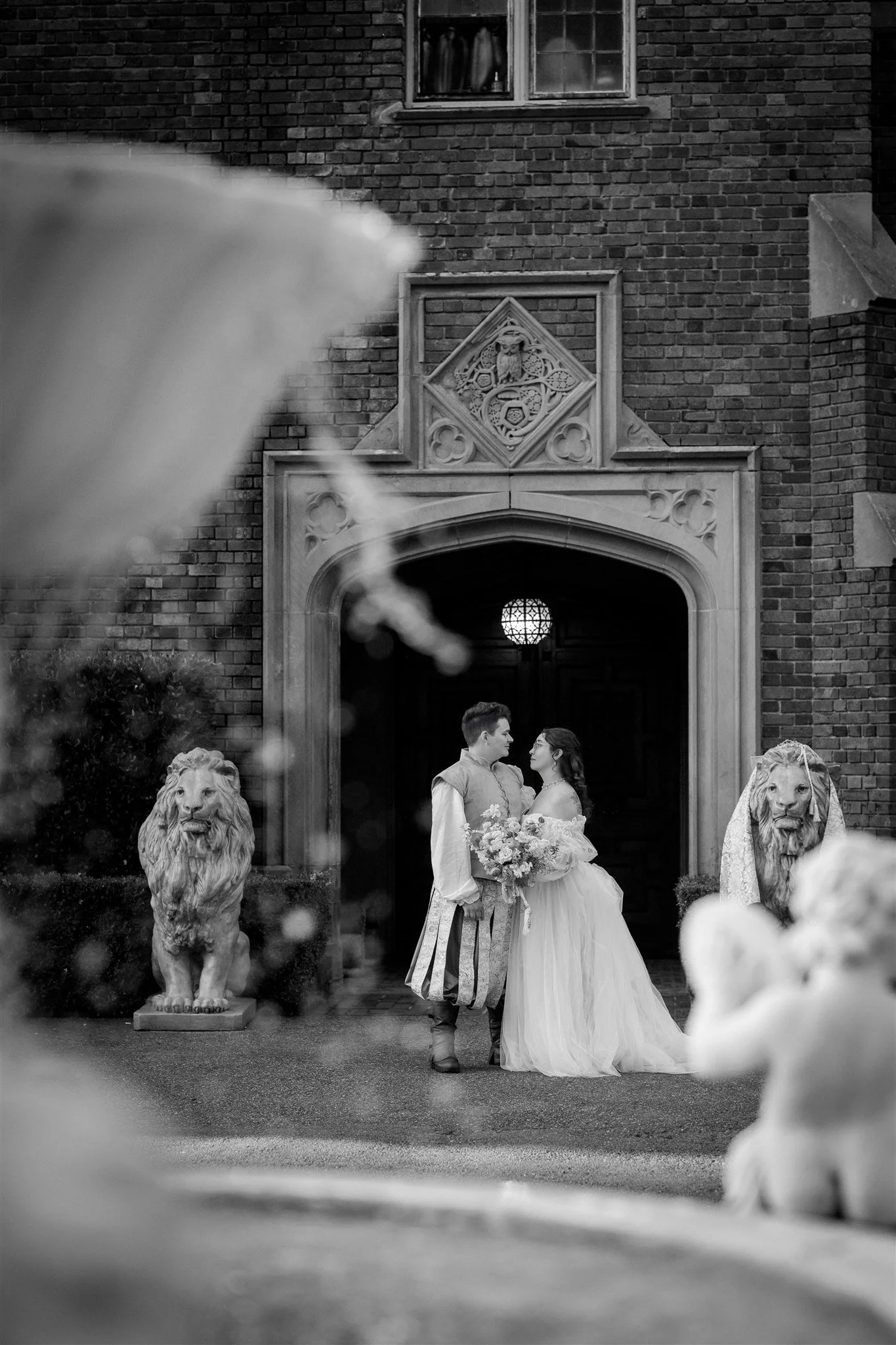 bride and groom in renaissance faire themed wedding attire at thornewood castle wedding