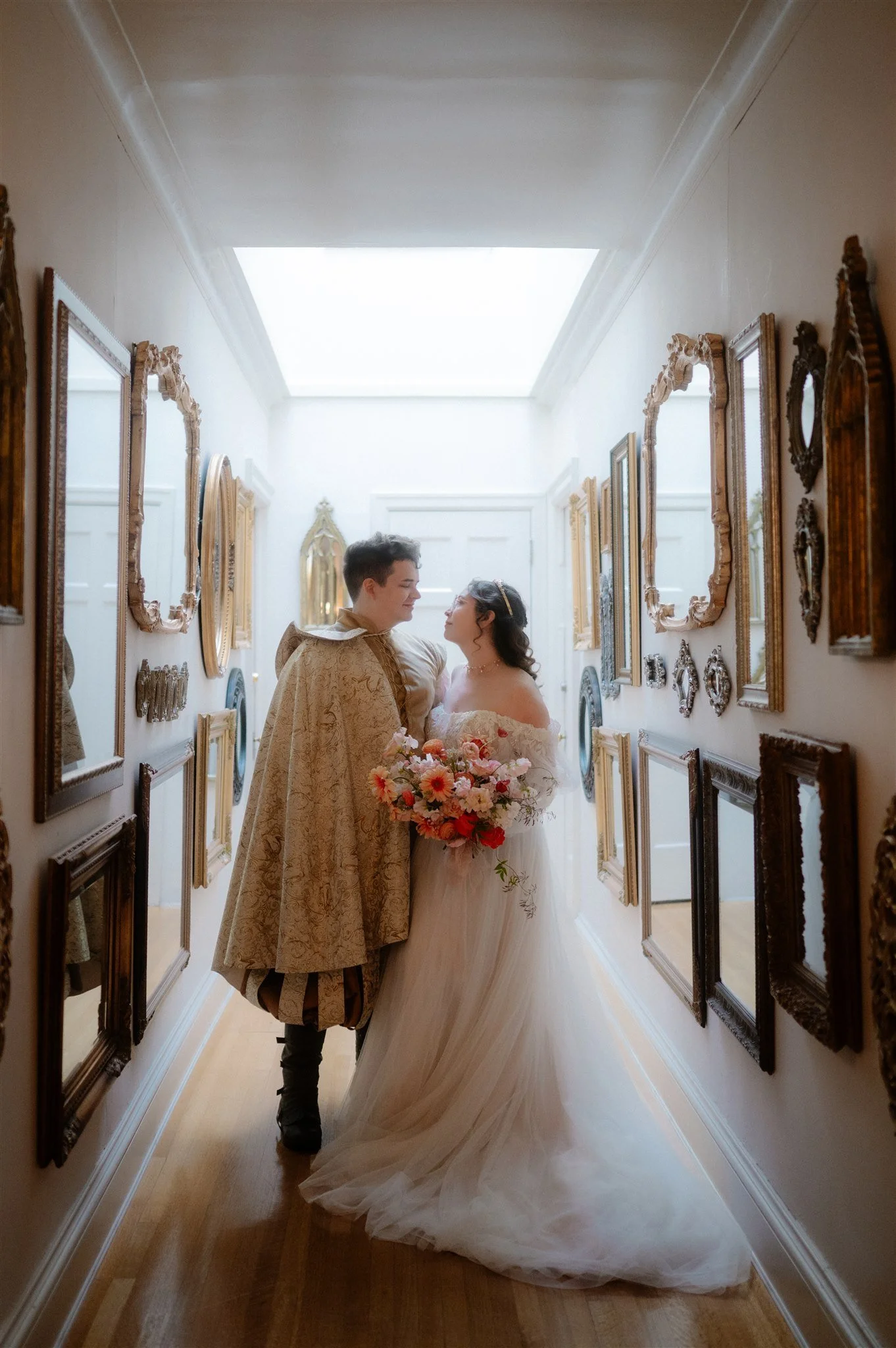 bride and groom in renaissance faire themed wedding attire during their thornewood castle wedding