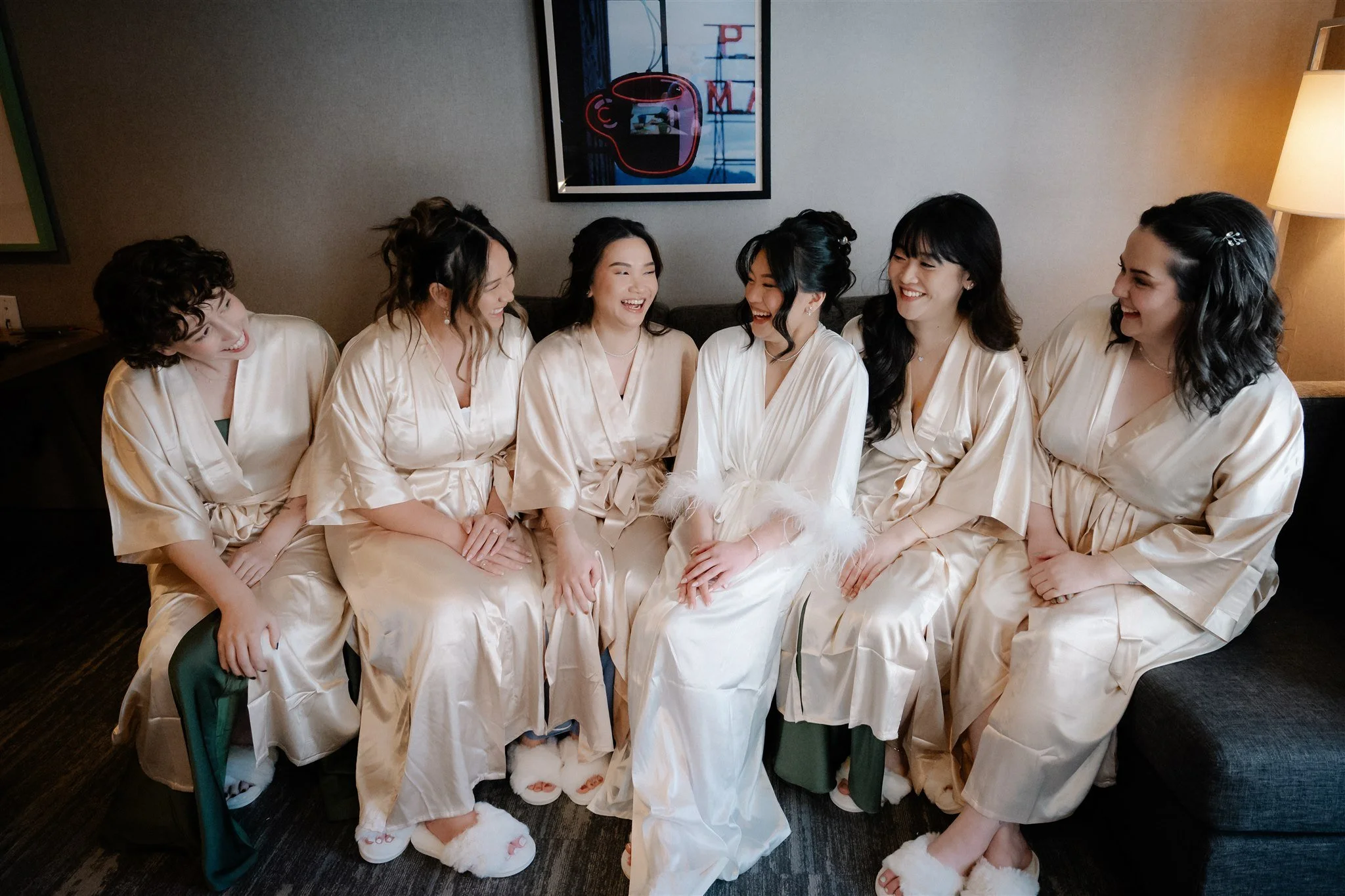 Elegant bridal party portraits at The Ruins Seattle with moody editorial vibes