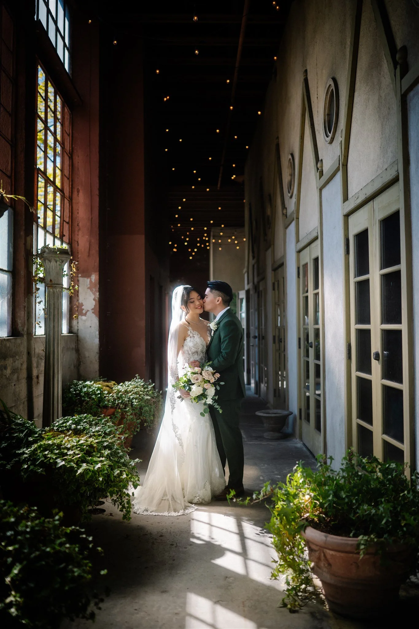 Elegant bride and groom portraits at historic Seattle wedding venue The Ruins