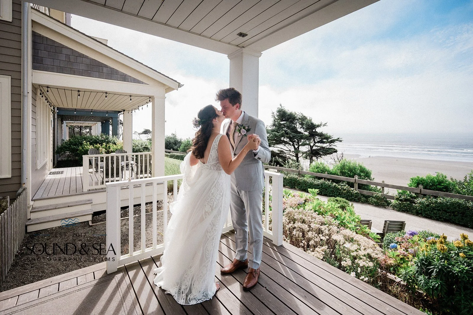 wedding couple during their romantic seabrook wa wedding day along the coast