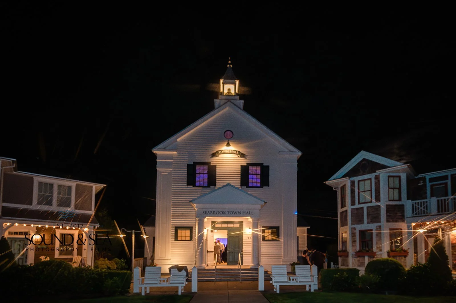 seabrook town hall during the night