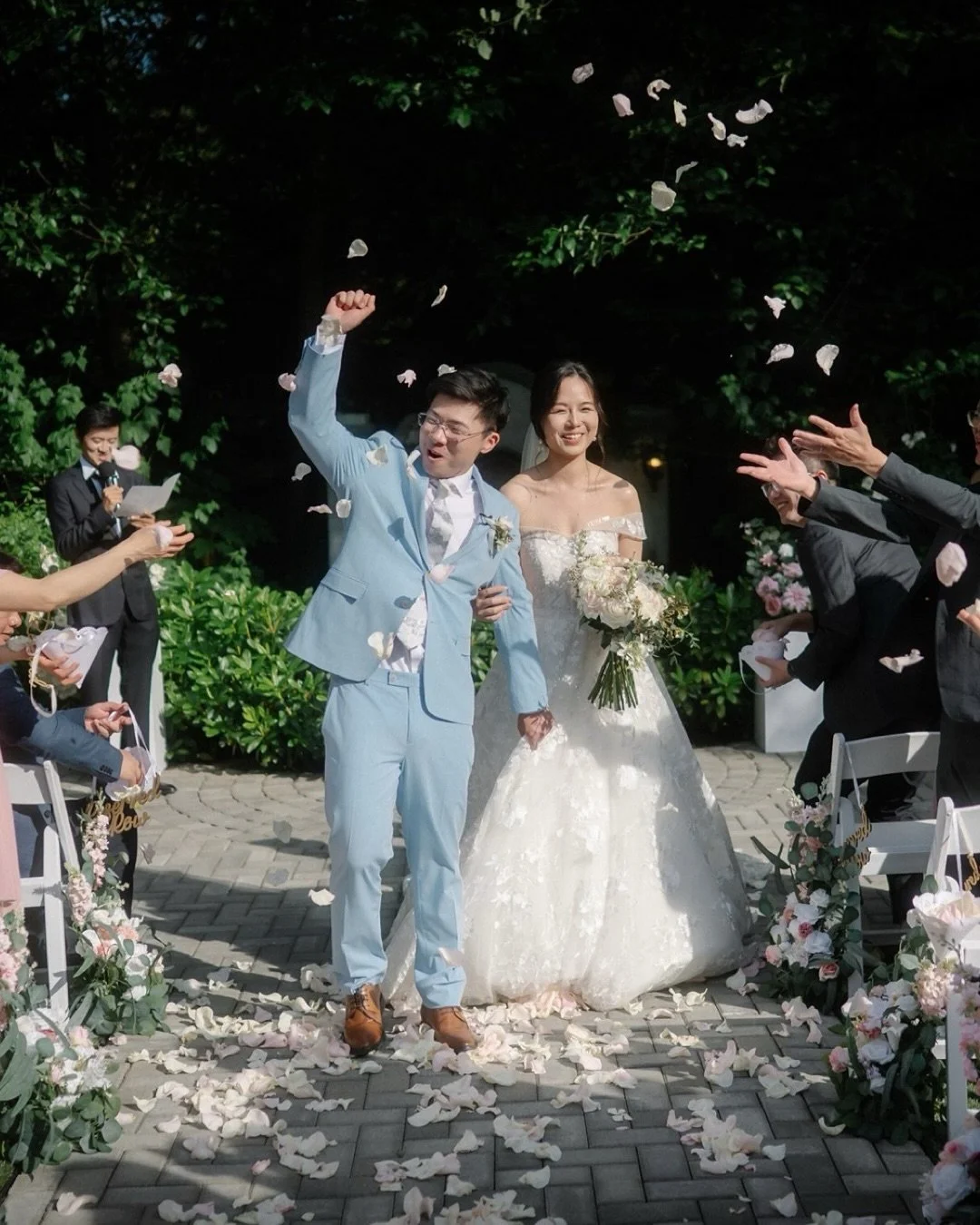 a LOVELY micro wedding at jackson manor from a few weeks ago! this one was all about the fashion (and the feelings). the ceremony was pure romance - an off-the-shoulder gown with floral appliqu&eacute; and a train for days, paired with a powder blue 