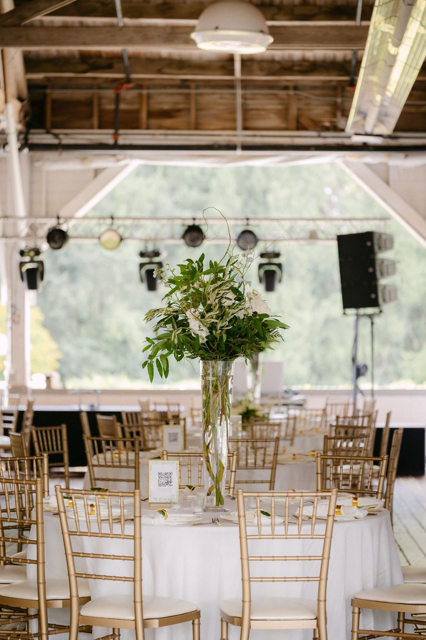 elegant wedding reception set up at carnation farms in washington