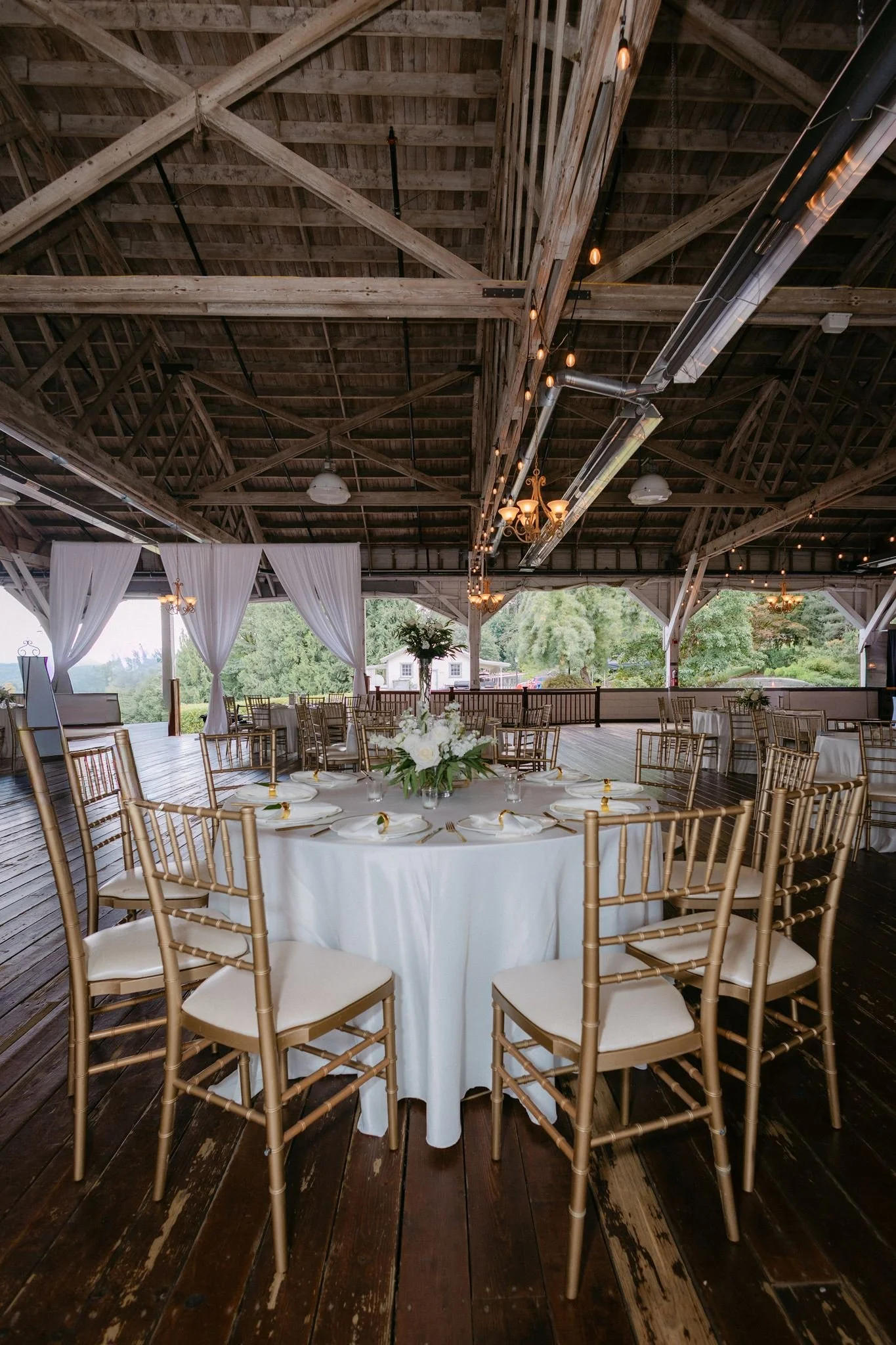 elegant wedding reception set up at carnation farms in washington