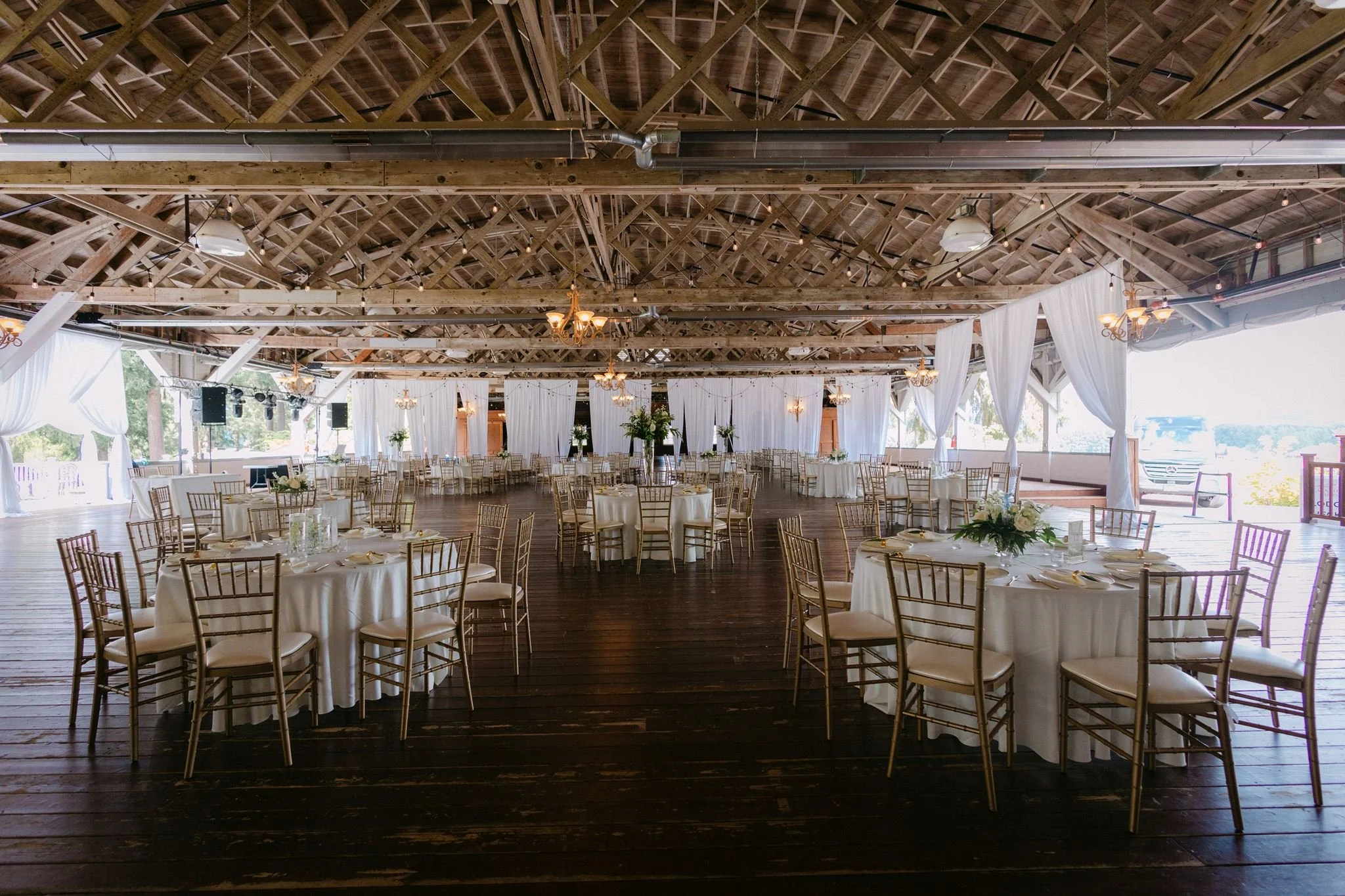 elegant wedding reception set up at carnation farms in washington
