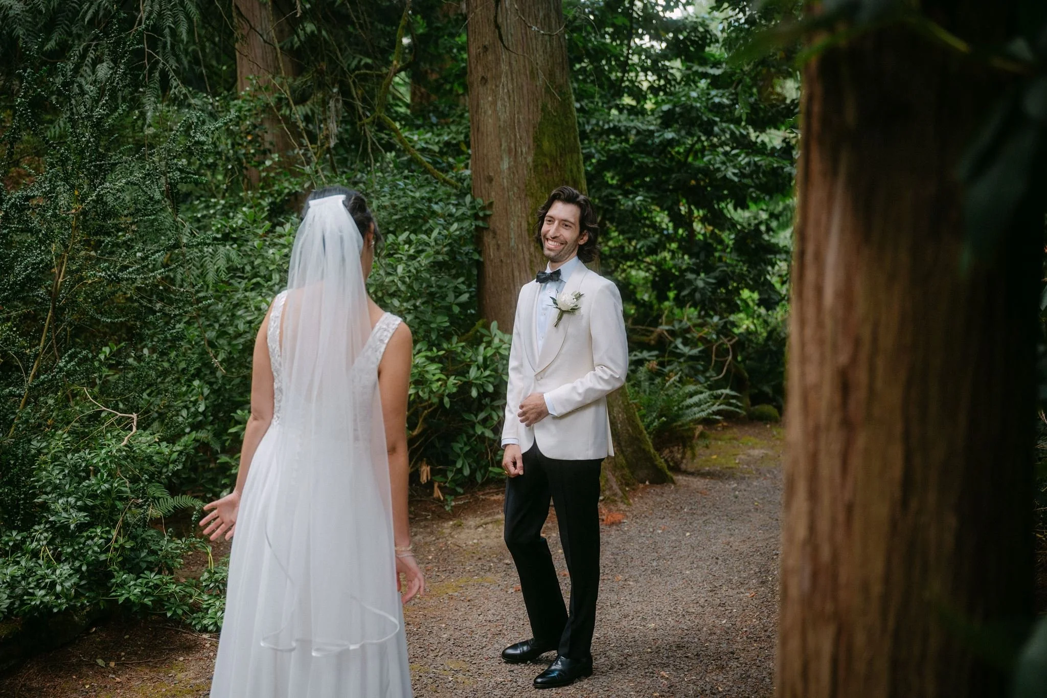 bride and groom first look
