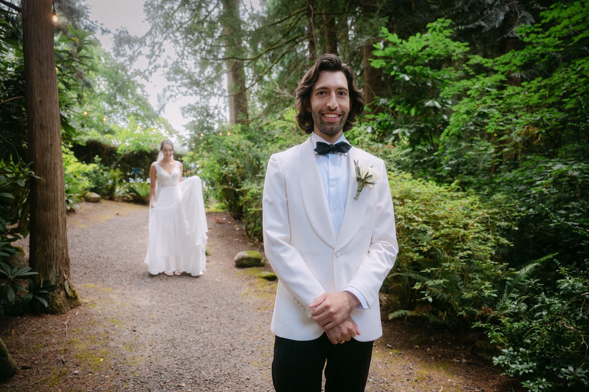 bride and groom first look