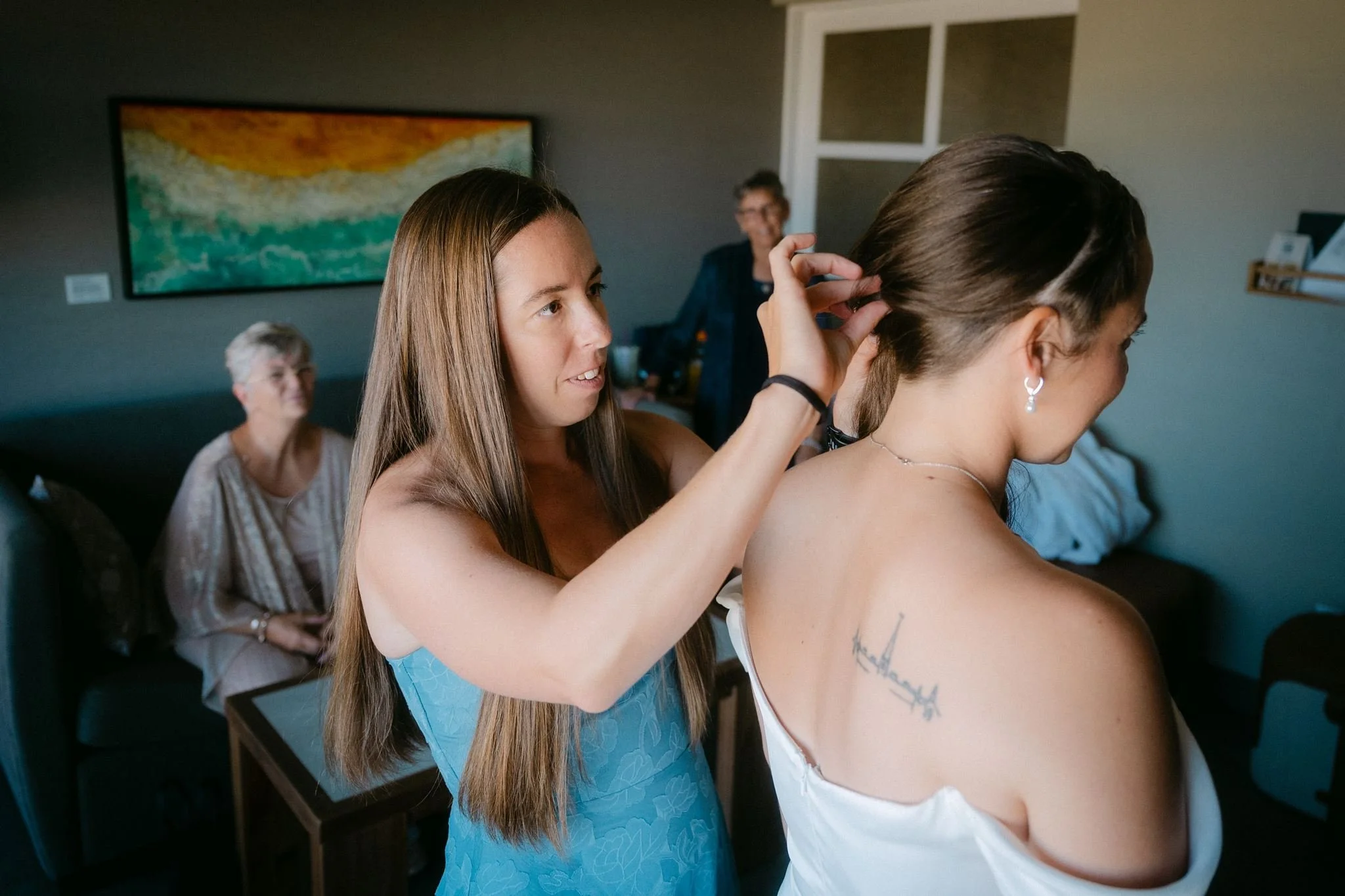 bride getting ready at her hotel room