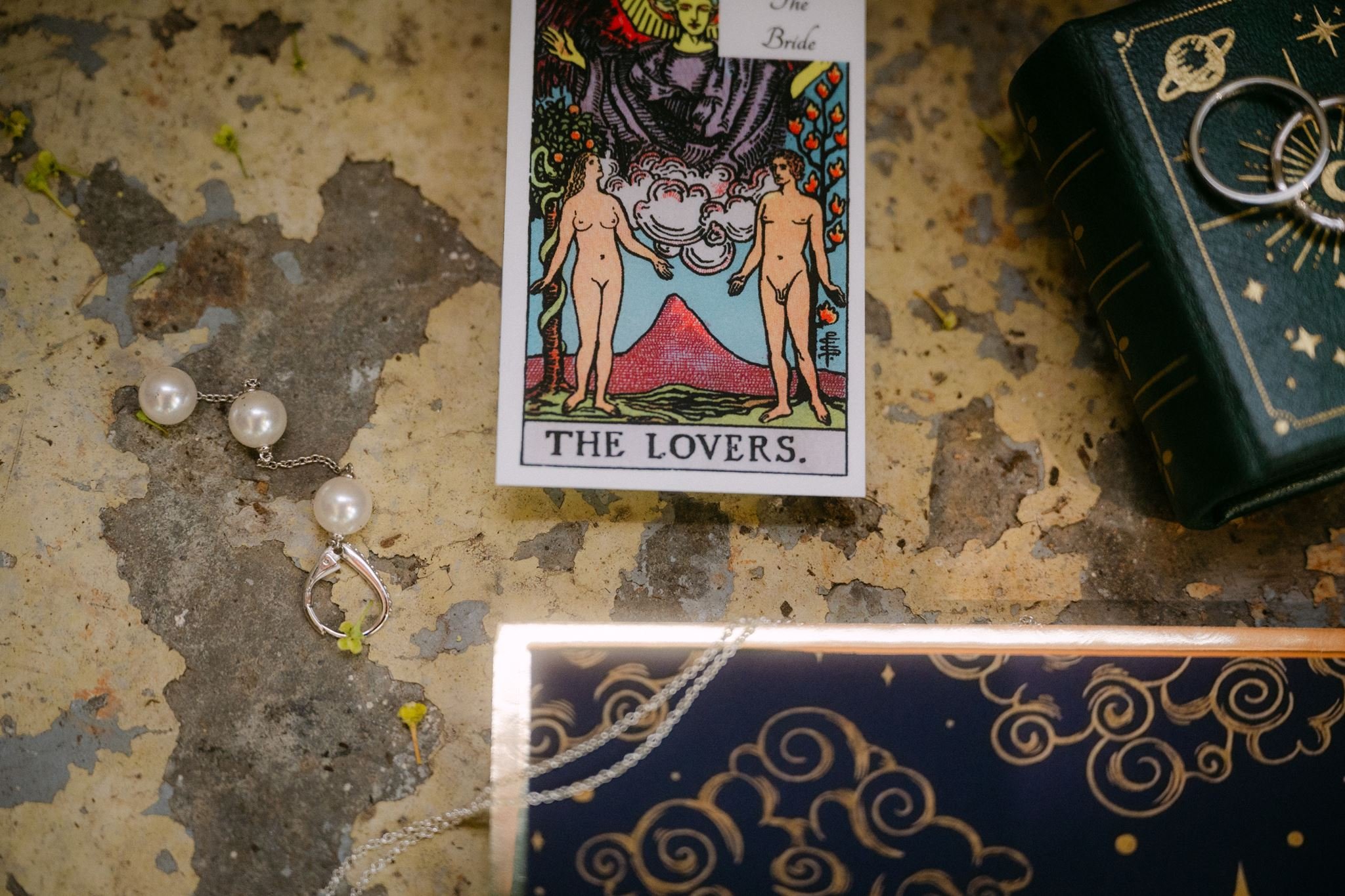 tarot card wedding detail flatlay