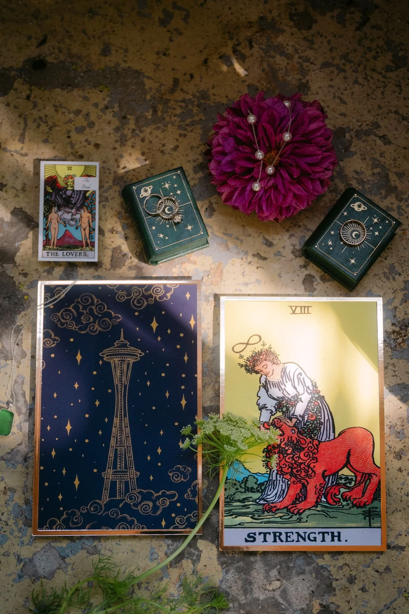 tarot card wedding detail flatlay