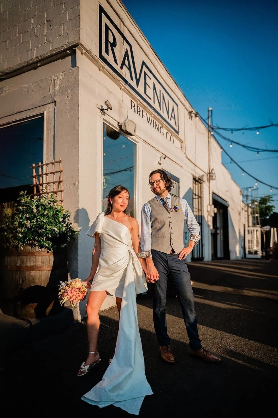seattle micro wedding editorial portrait at sunset