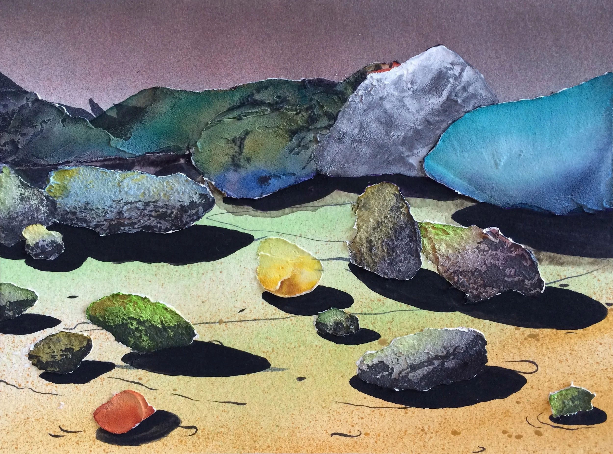 Ink, Acrylic, Vinyl and Watercolor on Paper 4"x6" 2016